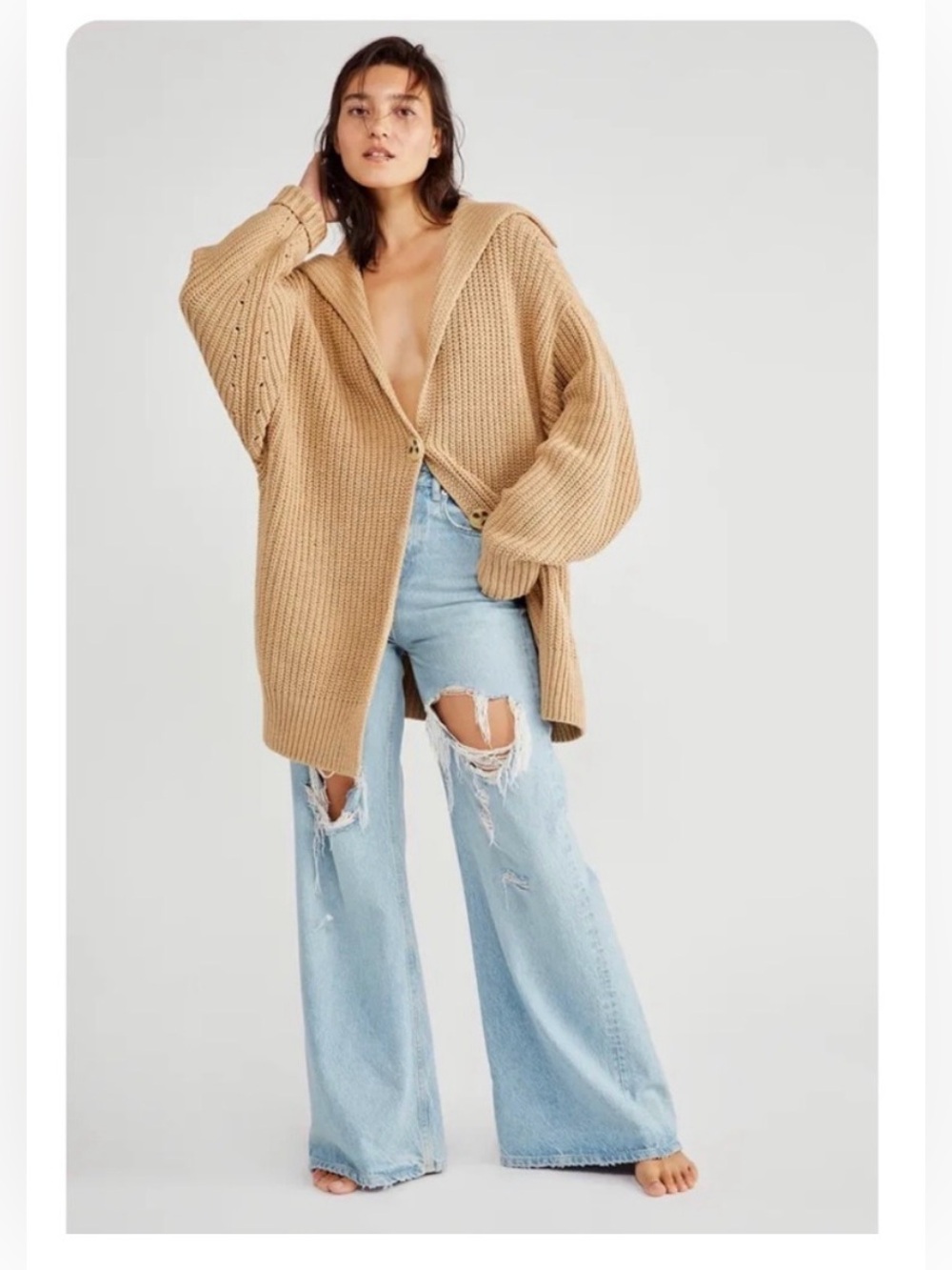 NWT Free People | Swim Too Deep Cardigan Sweater in Almond | XL